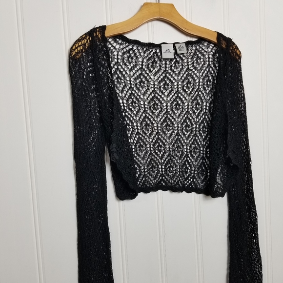 Armani Exchange Crochet Net Cropped Black Cardian Womens Open Knit Jacket - Picture 8 of 11